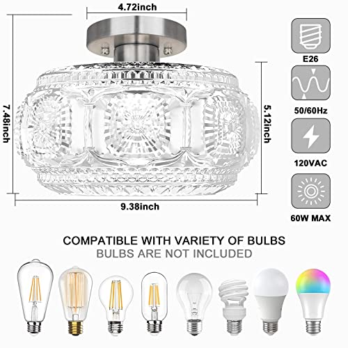 Image of Globe Glass Semi Flush Mount Ceiling Light Fixture, Brushed Nickel