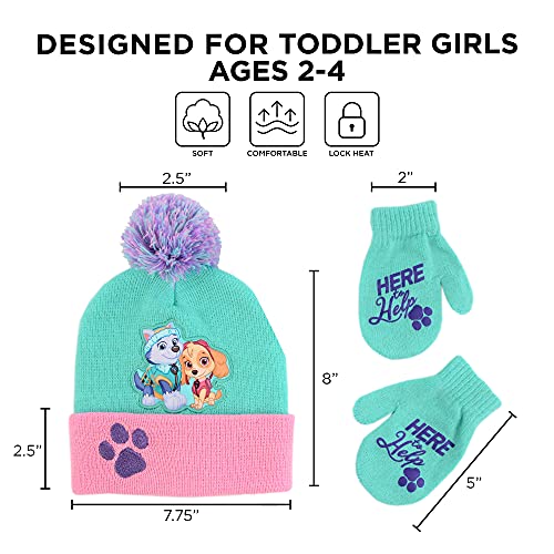 Image of Nickelodeon Girls Winter Hat and Mittens Set, Paw Patrol's Marshall, Chase and Skye Toddler Beanie for Ages 2-4