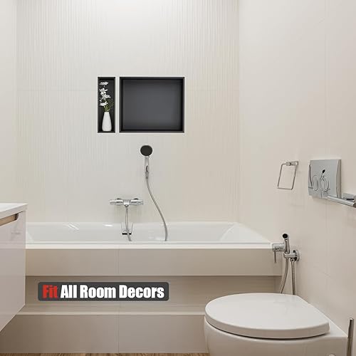 Miniatura 5 de JQK Niche de ducha sin necesidad de azulejos, estante de inserción de baño negro mate de 12 x 14 pulgadas, estante organizador de ducha empotrado de