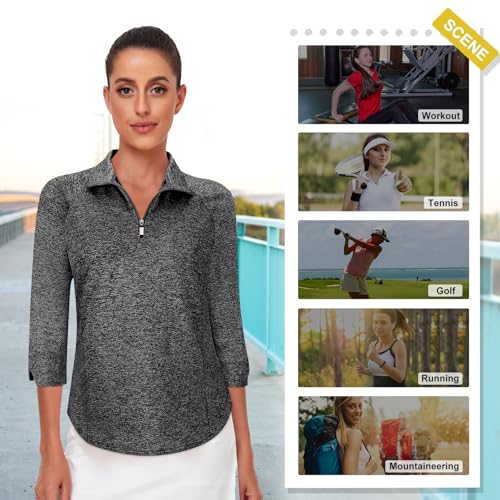 Image of Cucuchy Style Womens Golf Shirt 3 /4 Sleeve Quarter Zip Workout Tennis Tops Quick Dry UPF 50+ Shirts