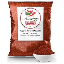 Ancho Chile Pepper Powder Ground 1 LB 16oz All Natural - Use In Recipes Like Mexican Mole, Sauces, Stews, Salsa, Meats, Enchiladas. Medium Heat -Sweet & Smoky Flavor. By Amazing Chiles & Spices