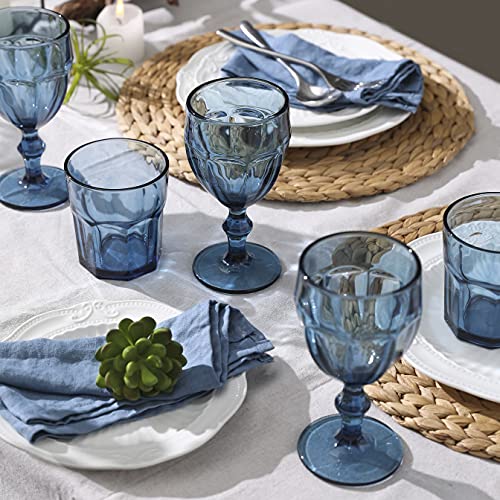 East Creek | Set Of 6 Colored Water Glasses With Stem | Vintage Look For Weddings, Parties, Daily Use | Footed Iced Beverage Goblets | Navy Blue #TOP2