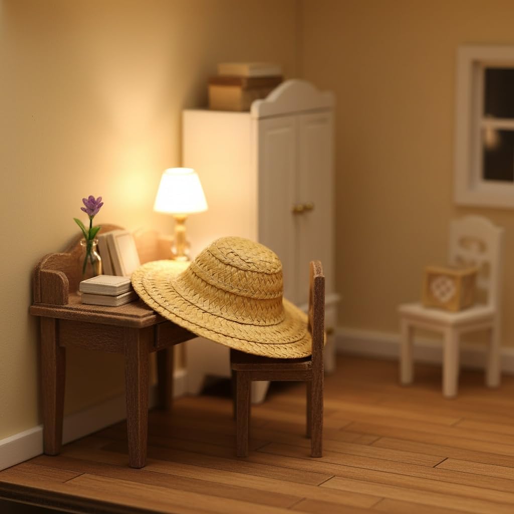 LOGOFUN 12pcs Miniature Woven Hats Simulated Mini Straw Hat Small Handcraft Top Hat Photo Props for DIY Crafts Dollhouse Doll Costume Accessories - 10CM