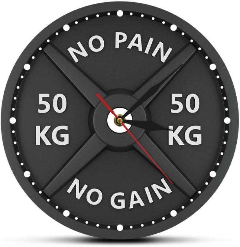 Djkaa NO PAIN NO GAIN 50KG Barbell 3D Modern Wall Clock Weight Lifting Dumbbell Bodybuilding Wall Watch Gym Workout Strongman Gift 30 * 30cm