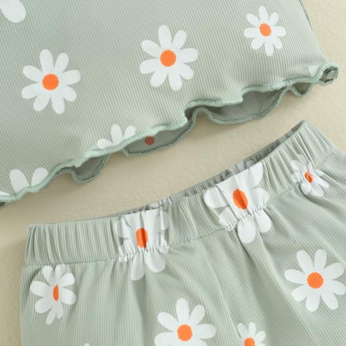 Image of Ayalinggo Baby Girl Summer Outfits Short Sleeve Lettuce Trim Floral Tops + Shorts Set Infant Clothes