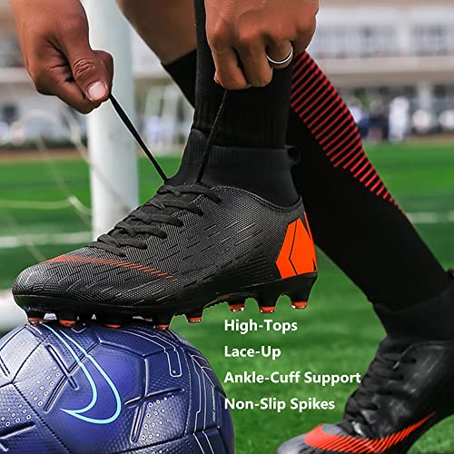 Uyo Men's Soccer Cleats Lacrosse Shoes With Spikes High-Tops Lace-Up Firm Ground Youth Unisex-Adults Football Boots Black Eu 44 #TOP4