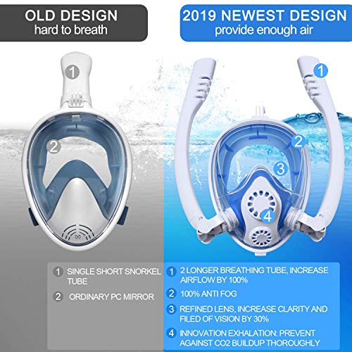 MEIKON Snorkel Mask Full Face Anti - Fogging Scuba Diving Mask with Double Tube Mask Free Breathing 180° Panoramic Viewing Anti-Fog Anti-Leak Camera Mount Snorkeling Mask for Adults Teenagers