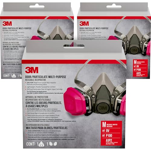 Image of 3M P100/OV Odor/Particulate Multi-Purpose Reusable Respirator 65021, Medium Size, NIOSH-APPROVED Organic Vapor Cartridge & P100 Rated Filters, Flexible, Thermoplastic Faceseal For Comfort (65021H1-DC)