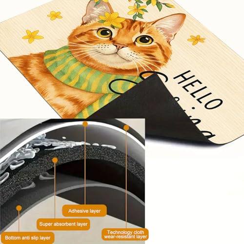 Image of HOMETITUTE Spring Cat Stove Top Covers for Electric Stove 28x20 Inches Heat Resistant Glass Cooktop Protector Pad Decorative Stovetop Cover Dish Drying Mats for Kitchen Countertop Coffee Bar Decor