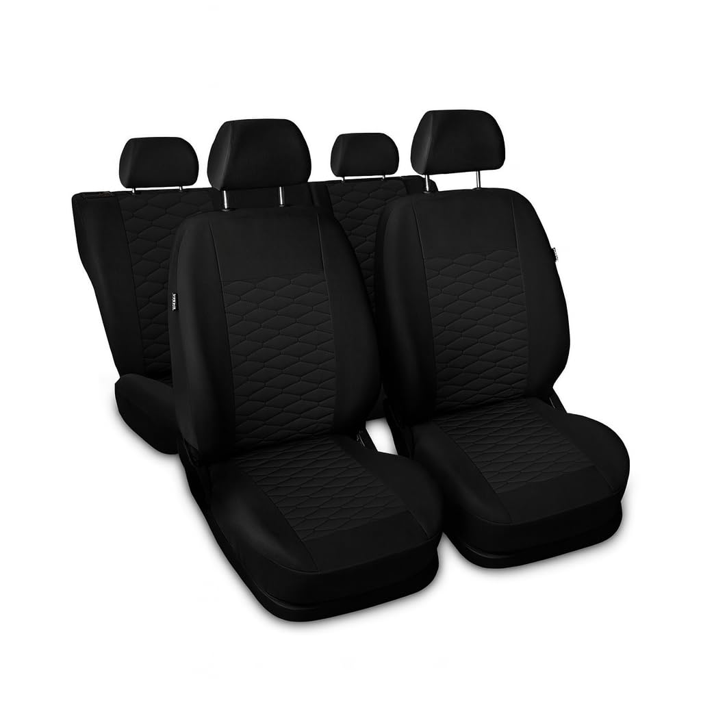3er Set Autositzbezüge PKW universal | Auto Sitzbezüge Kunstleder Schwarz für Airbag geeignet | für Vordersitze und Rückbank 1+1 Autositze vorne und 1 Sitzbank hinten teilbar Reißverschlüsse
