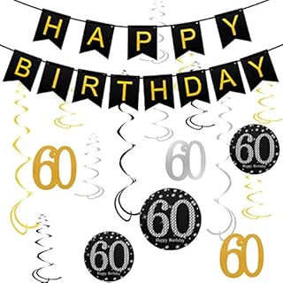 Gold 60th Birthday Decorations,Happy 60th Birthday Banners,Party Packs Decorations for Women Mens 60th Birthday Decorations
