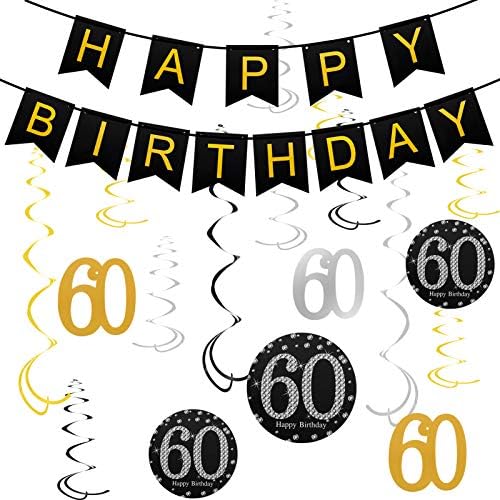 Gold 60th Birthday Decorations,Happy 60th Birthday Banners,Party Packs Decorations for Women Mens 60th Birthday Decorations
