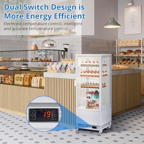 Image of Countertop Refrigerator 3.5 Cu.ft, Commercial Pastry Display Case with LED, Frost-Free Air Cooling, Lockable Glass Door Fridge for Bakery, Cafe, Restaurant