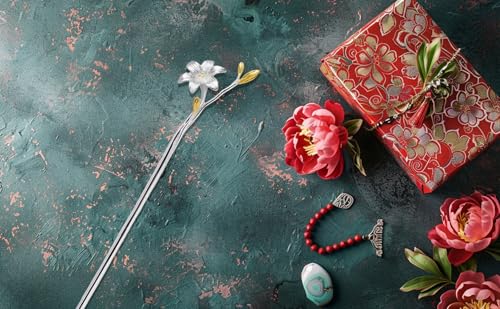 Épingle à cheveux en argent Hanfu 708 : le lys d'exception ciselé à la main