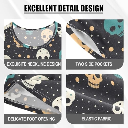 ALAZA Skull Polka Dots Pajama Set Short Sleeve Sleepwear Soft Lounge Nightwear4
