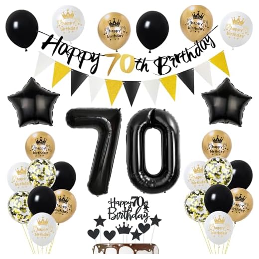 Globo 70 cumpleaños decoración hombre mujeres oro negro decoración de la torta 70 cumpleaños hombre, decoración de cumpleaños 70 años mujeres hombre deco de la torta 70 cumpleaños hombres globo