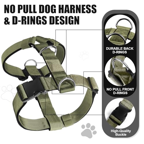 Hundegeschirr Mittelgroße Grosse Hunde, Taktisches Hundegeschirr Ausbruchsicheres, Gepolsterte Anti Zug Brustgeschirr Weich Verstellbares Dog Harness für Hunde Alltag und Training (Grün, M)