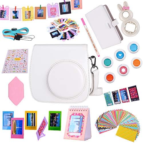 Tiessic Instax Mini 9 Camera Accessories Bundles Compatible with Fujifilm Instax Mini 9 Mini 8 Mini 8+ Camera with Mini 9 Case,108 Photos Mini Photo Album,etc. (White，14 Items)