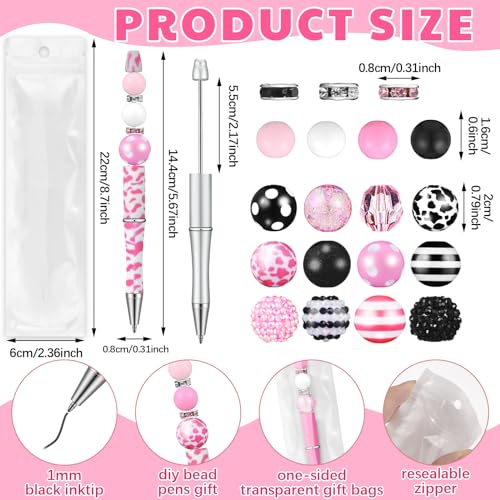 Cholemy 24 Sets Plastic Beadable Pens Assorted Bead Pens Multicolor Beads Bubblegum Beads Crystal Spacer Beads Black Ink Ballpoint DIY Bead Pen Set for Kids Women Office Gifts School(Delicate) - Thumbnail 2