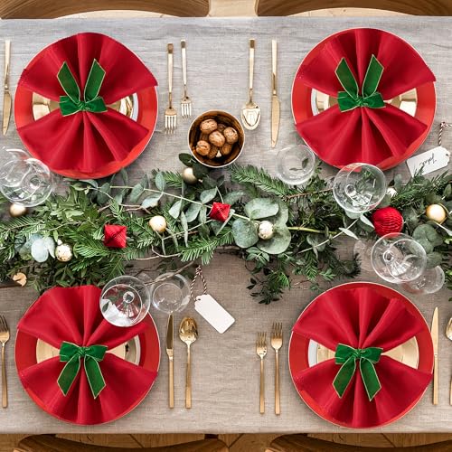 Aptwow CBNR Christmas Napkin Rings Set Of 12 - Green Bow Velvet Napkin Holders, Chic Xmas Holiday Napkin Rings thumb #5