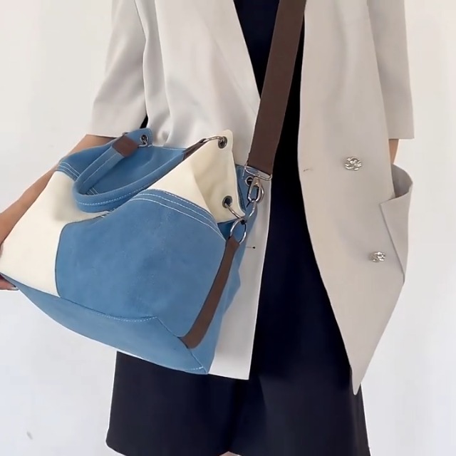 Bolso Tote de Lona para Mujer, Color Block, Convertible miniatura 7