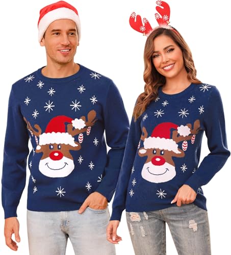 Aottori Weihnachtspullover Damen Weihnachten Pullover Herren Rundhals...