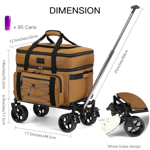Image of Extra Large Wheeled Portable Cooler Bag 85 Cans Double Deck Heavy Duty Rolling Insulated Cooler with All-Terrain Wheels Leakproof Tactical Soft Sided Cooler for Beach Camping Picnic Travel