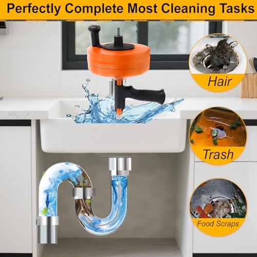 Image of 50FT Drain Auger with Drill Adapter, Manual or Powered Drain Snake | Plumbing Clog Remover, Flexible Cable, Manual Crank or Drill Operation, Kitchen Bathtub Shower Drains