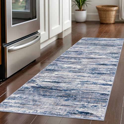 2x5 Navy Blue Gray Neutral Multi Modern Abstract Runner Rug for Hallways, Super Soft Hallway Decor Kitchen Rugs with Non-Slip, Non-Shedding Washable Rug for Hallways Entryway Bedroom Indoor