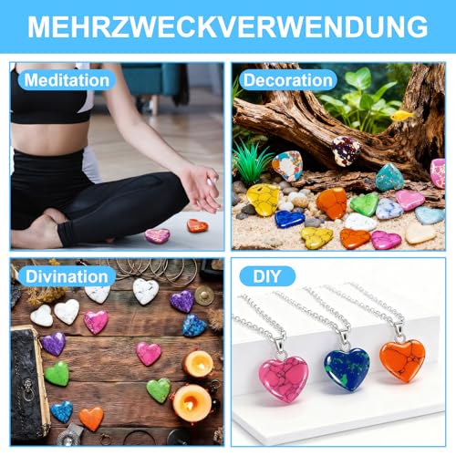 34 Stück Kristalle Edelsteine Herz Stein Set, Liebesherz Natürliche Bunte Steine Heilsteine, Bunte Glückssteine Herzförmige Edelsteine für Kunsthandwerk Dekoration Geschenke