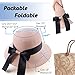 Zsedrut Women Sun Straw Hat Summer Beach Cap Foldable Sun Visor Wide Brim with Strap,Big Bowknot,Adjustable Size (Pink,Women)