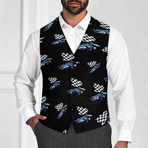 Blue Car with Racing Flag Novelty Men's Suit Vest Casual Formal Dress Vests Business Waistcoat2