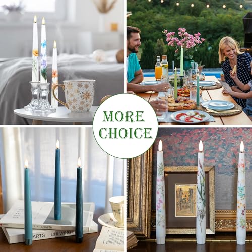 Image of Green Flameless Taper Candles, 9.6 inch Real Wax Battery Operated Candles with Remote, 3 Pack Flickering, Gradient Candlesticks, Fake Candle for Home, Wedding, Party Decor
