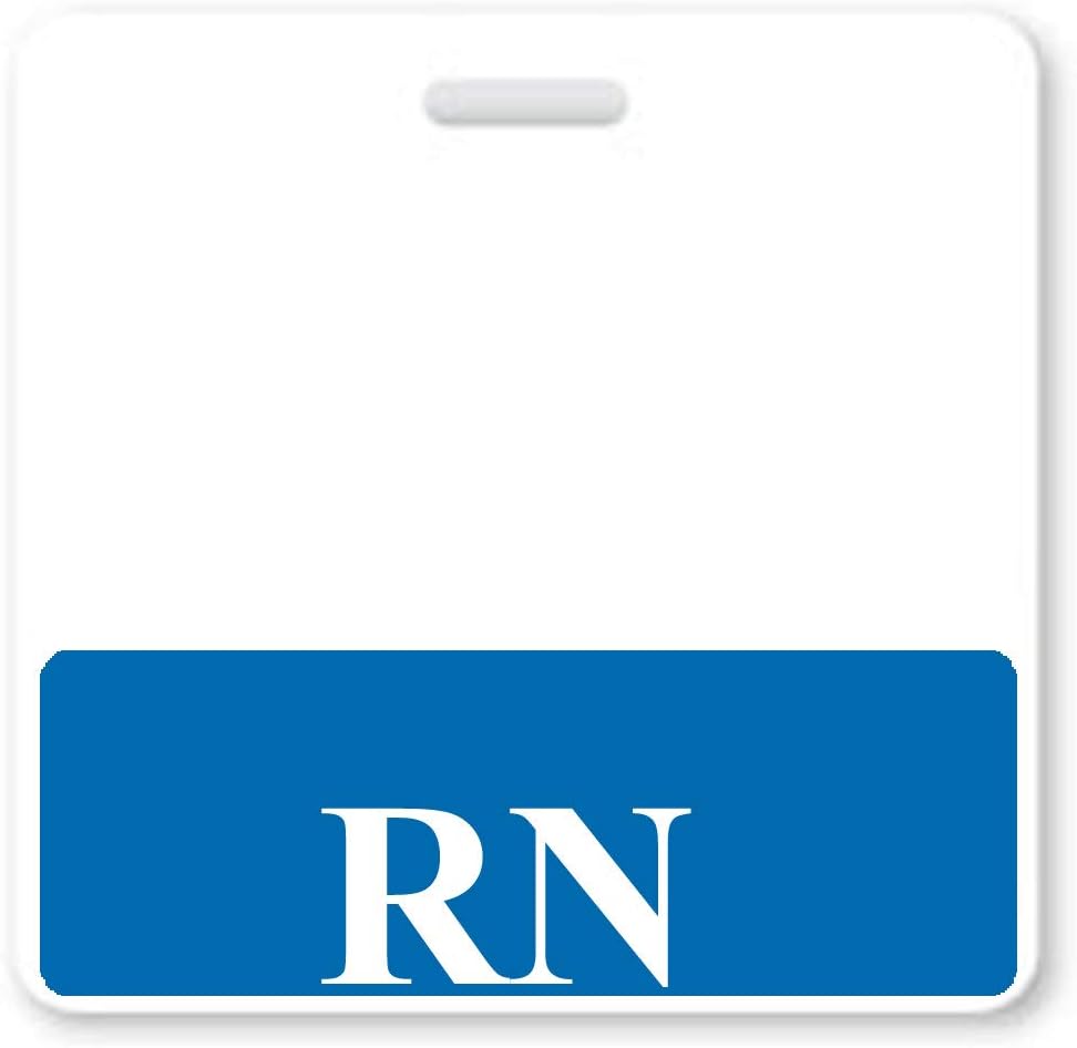 Bulk 50 Pack - RN Horizontal Badge Buddies for Nurses with Blue Border - for Easy Roll Recognition of Registered Nurses by Specialist ID