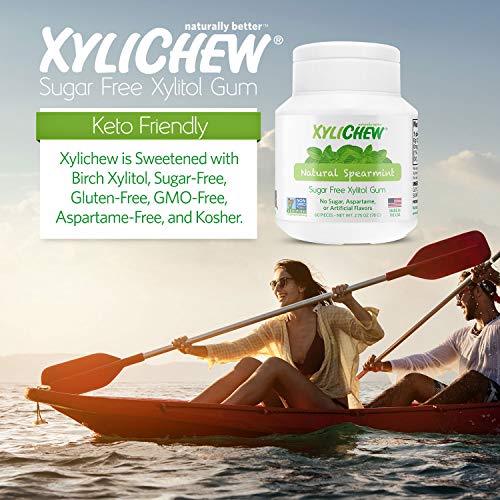 Xylichew 100% Xylitol Chewing Gum - Non Gmo, Non Aspartame, Gluten Free, And Sugar Free Gum - Natural Oral Care, Relieves Bad Breath And Dry Mouth - Spearmint, 60 Count #TOP2