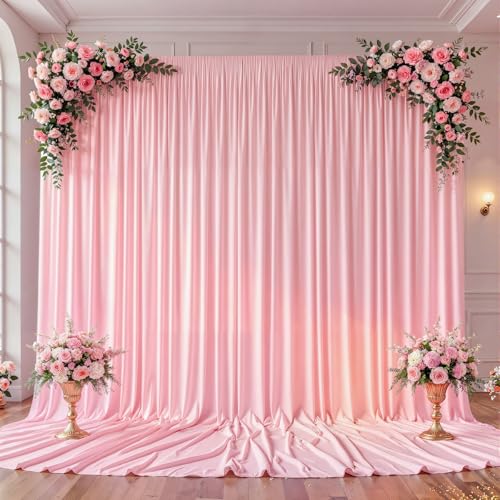 10ftx12ft Wrinkle Free Pink Backdrop Curtain, 2 Panels 12FT Long Wedding Photo Backdrop Drapes, Silky Polyester Back Drop Cloth for Wedding Birthday Party Photography Background Draping Decor