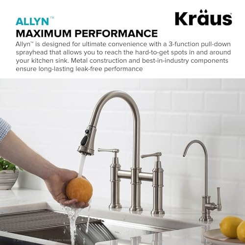 KRAUS Allyn Transitional Bridge Kitchen Faucet with Pull-Down Sprayhead in Spot Free Stainless Steel, KPF-3121SFS - image 5