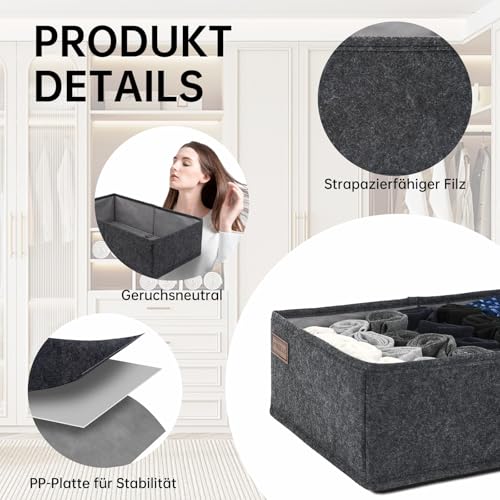 MEKAA® Schubladen Organizer Für Kommode & Kleiderschrank - 3er-Set - Passend Für MALM - Schubladen-Ordnungssystem Für Kleidung, Wickelutensilien, Unterwäsche, Accessoires - Anthrazit - L40*B23*H12cm