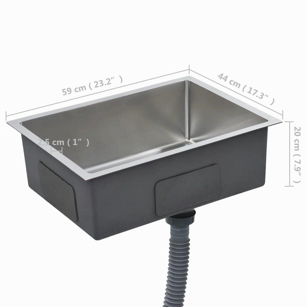 vidaXL Fregadero de Cocina Hecho a Mano Pila Lavabo Comedor Alberca Servicio Grifo Lavar Olla Platos Integrado Acero Inoxidable