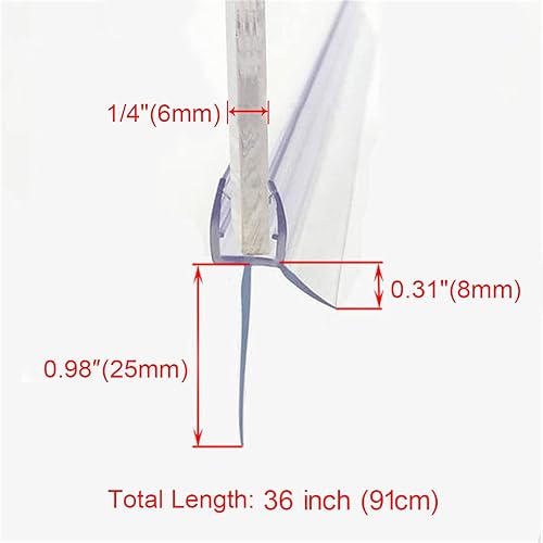 Miniatura 2 de Sello inferior de puerta de ducha sin marco con riel de goteo de vidrio grueso de 38 pulgadas de largo de 36 pulgadas de largo - Tira de sello de