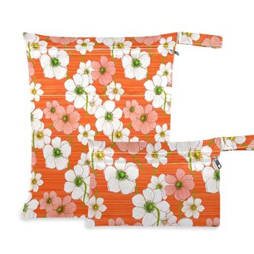 Coikll Wet Dry Bags for Cloth Diaper 2 Pack Waterproof Yoga Gym Bag for Swimsuit Wet Clothes Baby Items-?White Flowers?