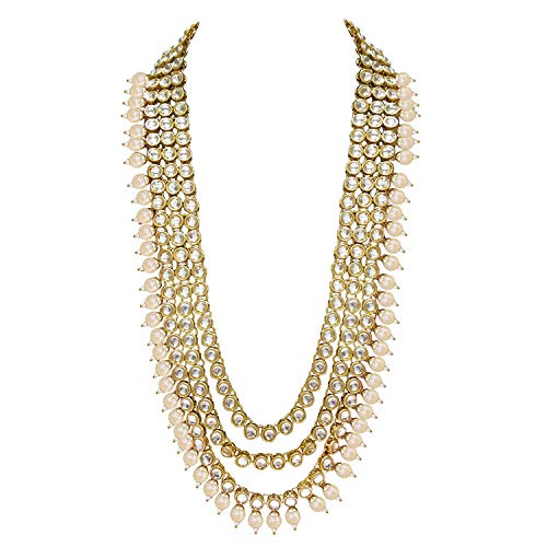 Aheli Indian Wedding Kundan Beaded Heavy Bridal Long Choker Necklace Earrings With Maang Tikka Traditional Jewellery Set For Women (White) #TOP1