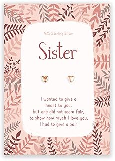 Rose gold heart stud earrings for Sister | gift for birthday card or xmas christmas presents from big little sister in law friend | special women her