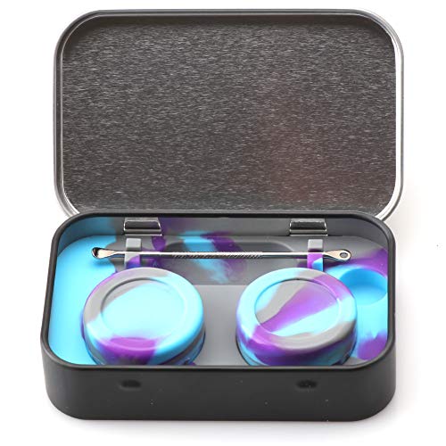 Image of XIFEI portable stainless steel tin box 2-5ml silicone container jars, non-stick storage wax carrying case with extra stainless steel spoons (5 colors)