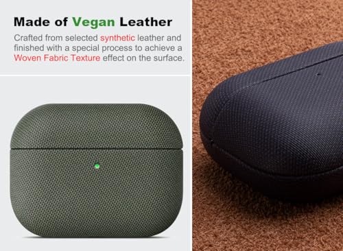 Image of Haobobro Handmade Case - for AirPods Pro 3 Case Cover - Premium Vegan Leather with Woven Fabric Texture, Wireless Charging Compatible, Drop Protective Hard Cover for AirPods Pro 3rd Generation - Green