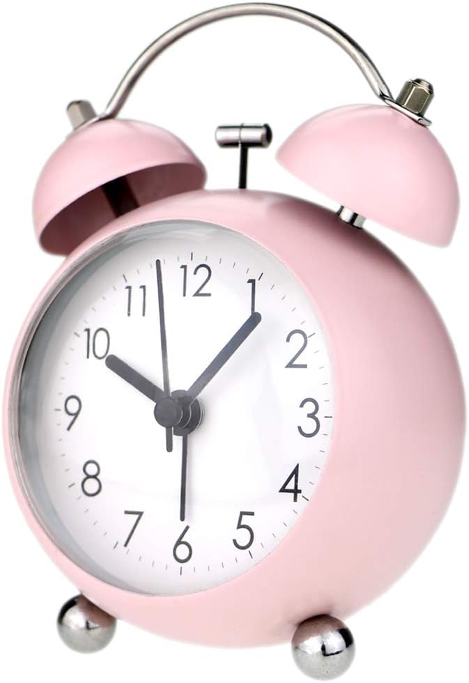 PILIFE 3” Small Twin Bell Alarm Clock,Cute with Backlight and Loud Alarm to Wake You Up,Silent Working Perfect for Bedroom and Work(Pink)