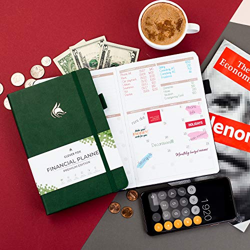 Clever Fox Budget Planner Premium Edition – Expense Tracker Notebook + 5 Cash Envelopes, Budget Planner Organizer; Budget Book & Journal To Control Your Money, Undated; A5 Hardcover – Dark Green #TOP5