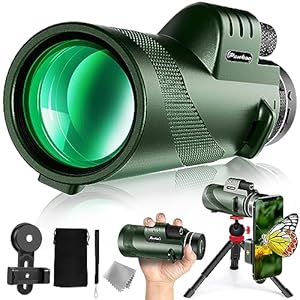Monocular Telescope High Powered with Smartphone Adapter Tripod and Portable Bag, Larger Vision Monoculars for Adults with BAK4 Prism & FMC Lens, Suitable for Bird Watching Hiking Travel