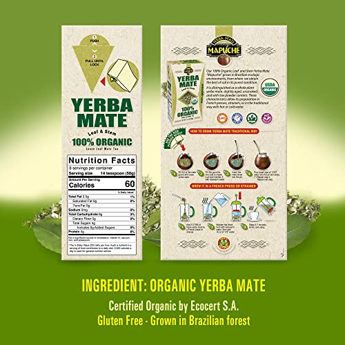 100% Organic Yerba Mate Mapuche By Anahi - Leaf & Stem | Usda Nop Certified 14.1 Oz #TOP1