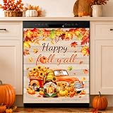 Happy Fall Y'all Dishwasher Magnet Cover, 23x26In Pumpkin Autumn Dishwasher Magnetic Covers Spring Decor Dishwasher...